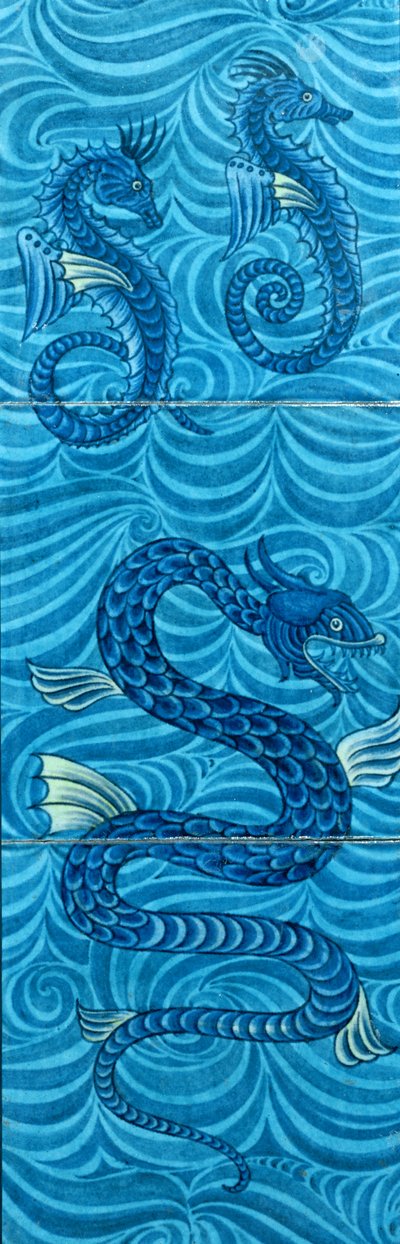 Azulejos con caballitos de mar y un serpiente marina (cerámica) de William de Morgan